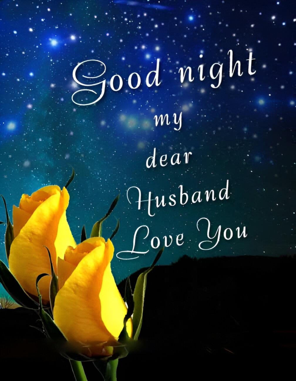Good Night My Dear Husband Love You With Yellow Flower Pic