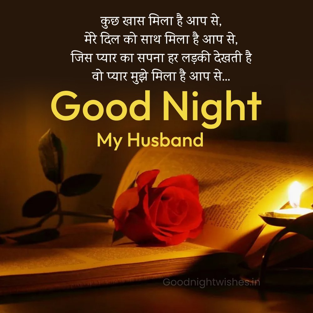 Good Night Shayari For My Husband With Red Rose Image