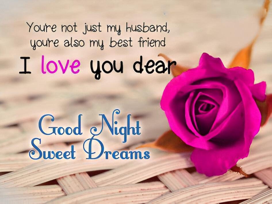 I Love You Good Night My Husband Sweet Dreams Message Pic With Pink Rose