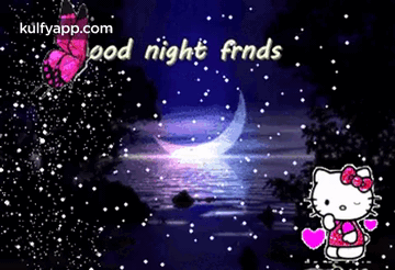 Good Night Friends With Half Moon Or Cute Kitty Gif