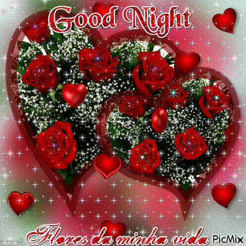 Good Night Glitter Red Roses Love With Heart Gif